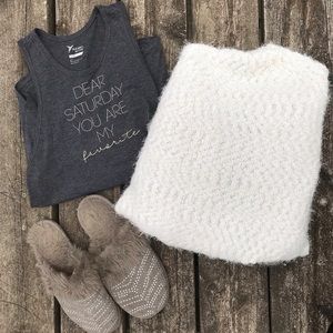 White fuzzy cardigan